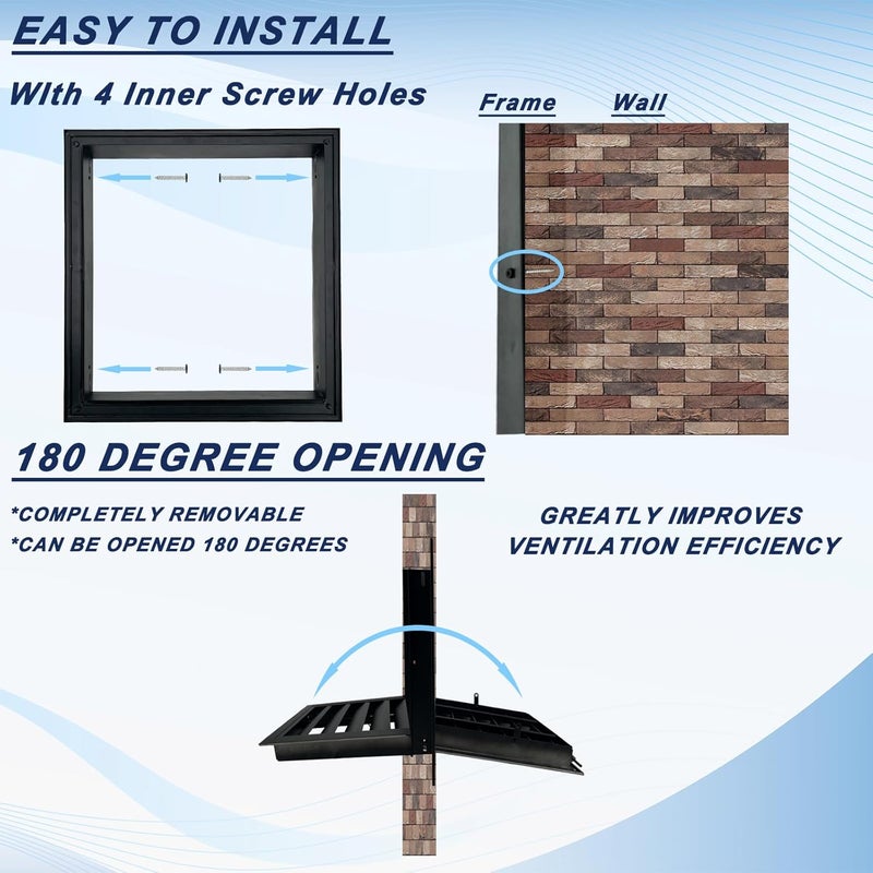 JONRIOX 12"*18" Gable Vent,Aluminum Alloy Wall Vent Shed Vents,with Removable Strainer and 180 Degree Opening Angle.Ideal for Attic,Shed,Garage,Play House,Coop.[Inside Dimensions:9.5" w X 15" h]-Black 1 Pack - Image 5
